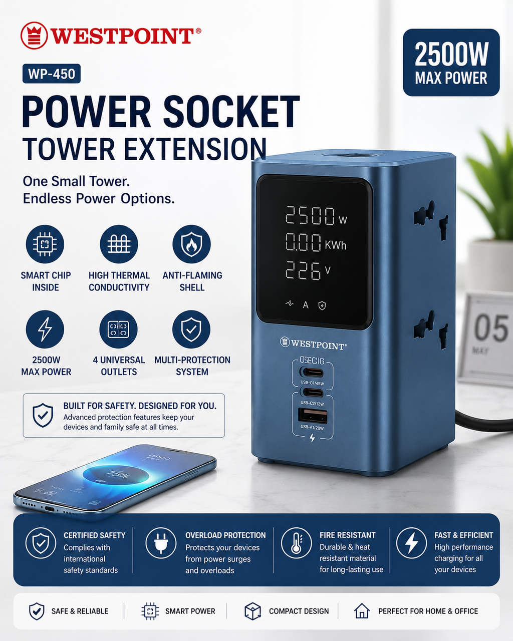 WESTPOINT WP-450 Power Socket Tower Extension