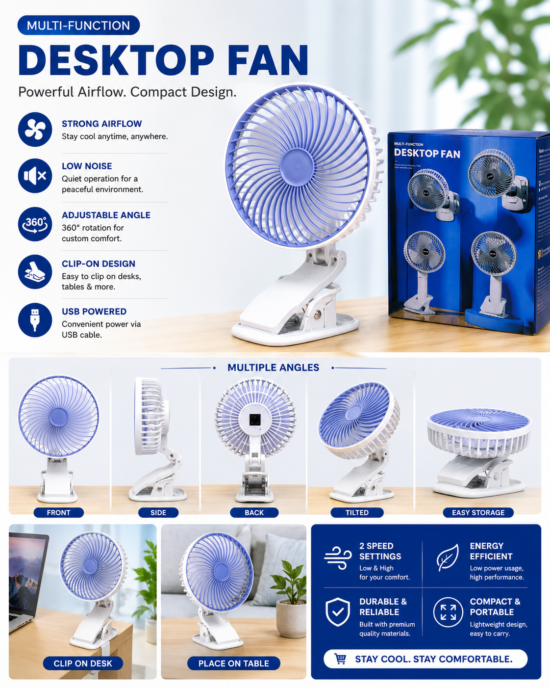 Multi-Function USB Desktop Clip Fan