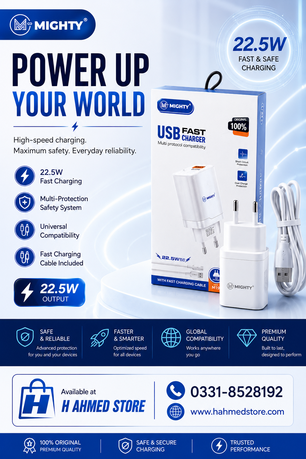 MIGHTY 22.5W USB Fast Charger with USB Cable – Model M19