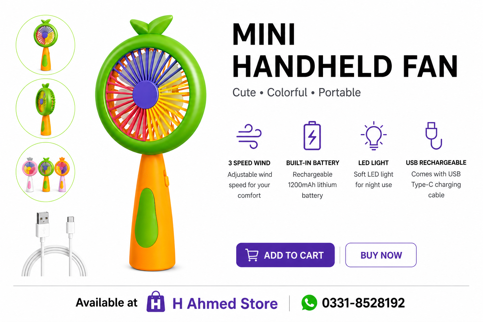 Mini Handheld Fan LED Light