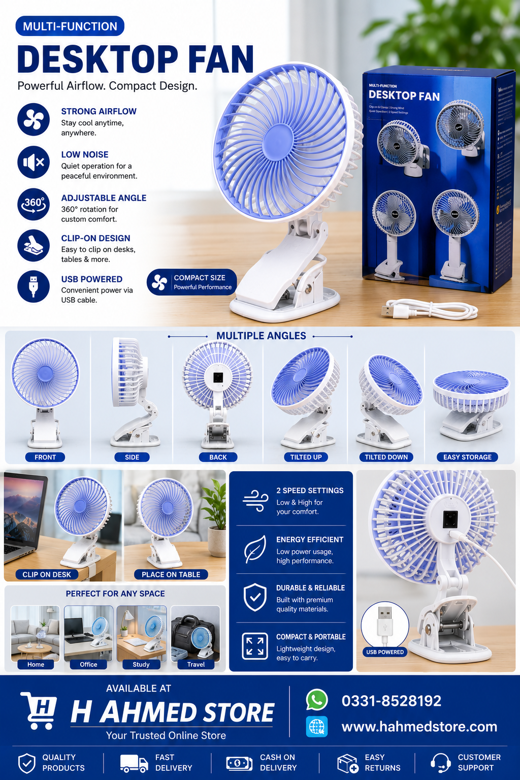 Multi-Function USB Desktop Clip Fan