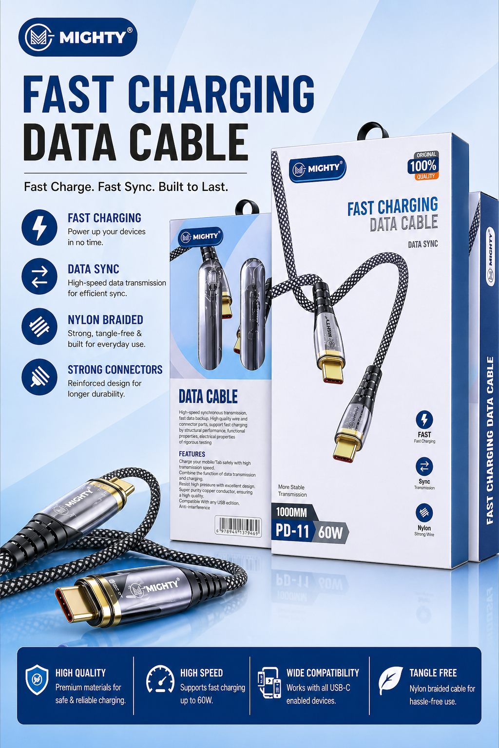 MIGHTY PD-11 Fast Charging Data Cable (60W)