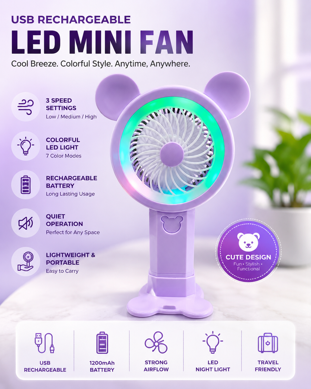 Fan with Colorful Night Light