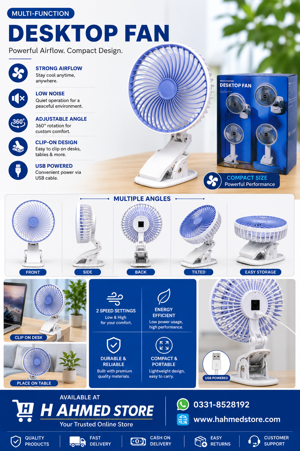Multi-Function USB Desktop Clip Fan