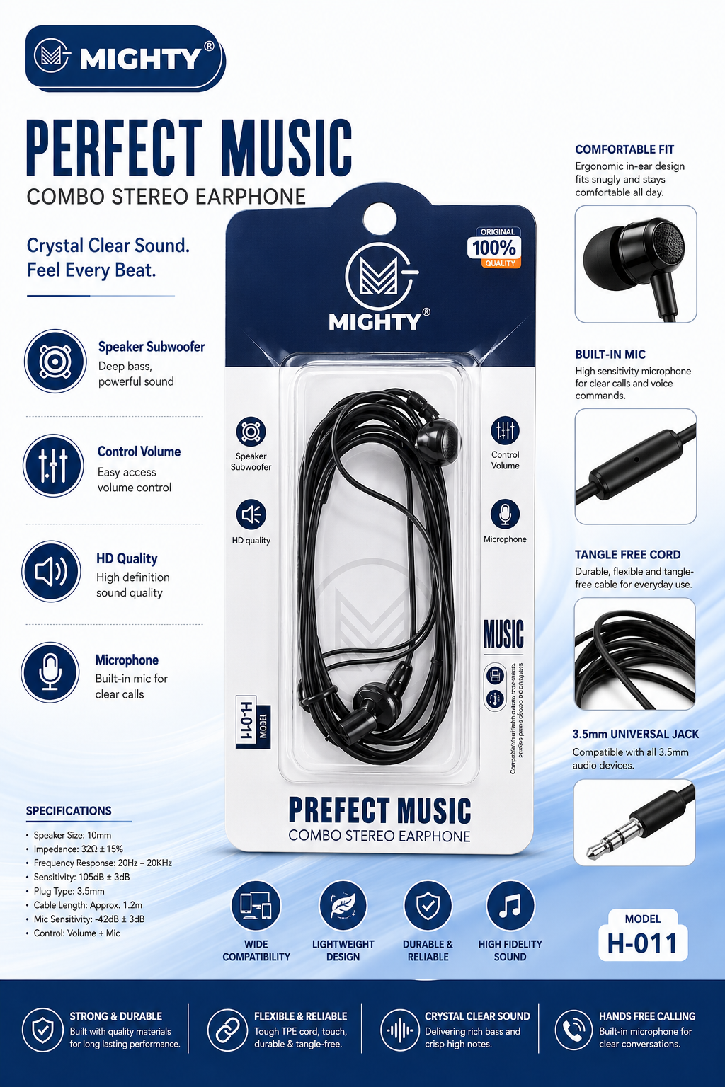 MIGHTY H-011 - Earphones with Microphone