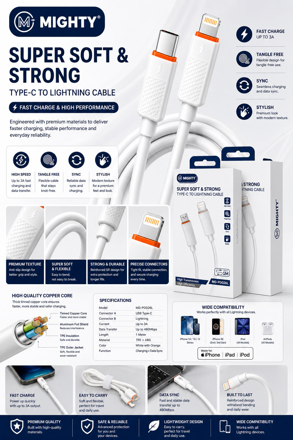 MIGHTY PD-026L Type-C to Lightning Cable