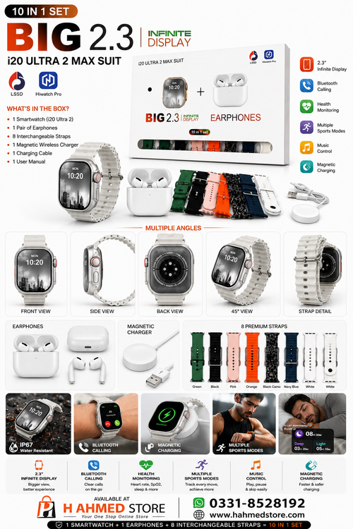 i20 Ultra 2 Max Suit Smart Watch 10-in-1 Combo