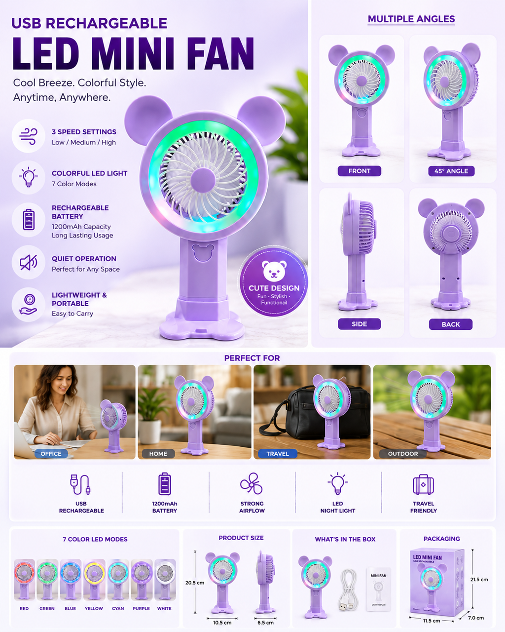 Fan with Colorful Night Light