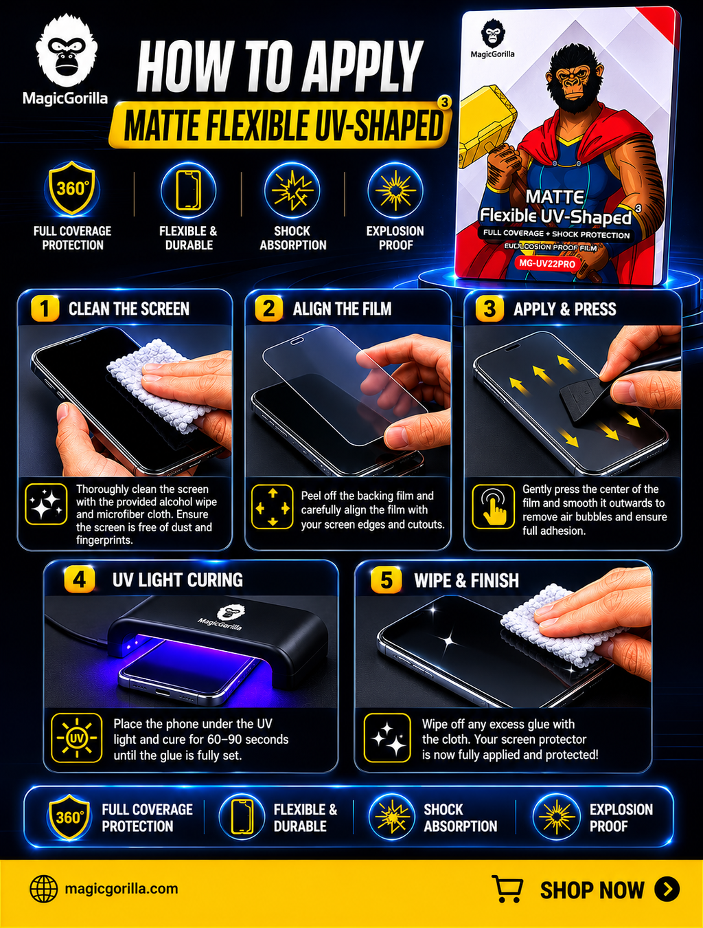 MagicGorilla Matte Flexible UV-Shaped Screen Protector