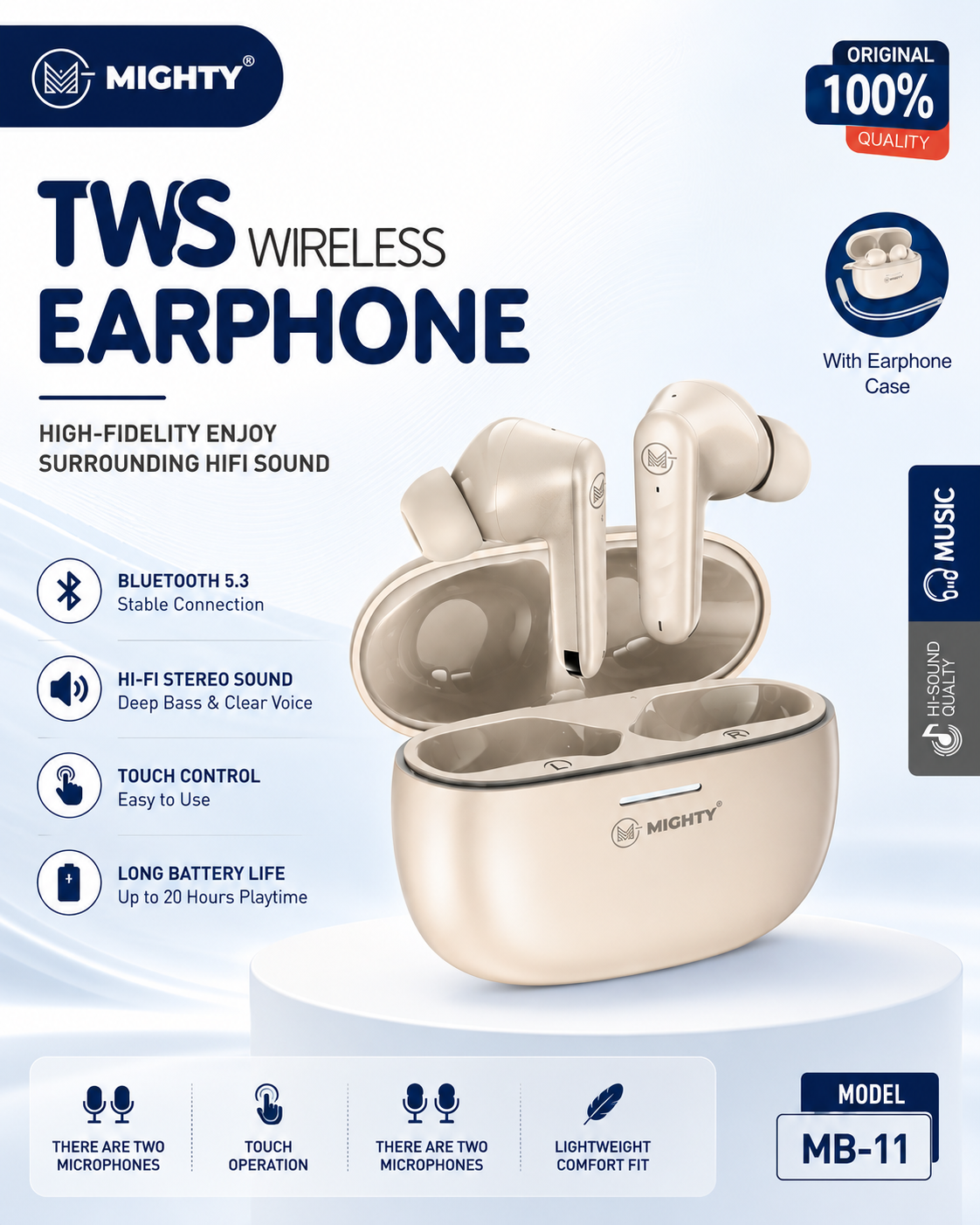 MIGHTY MB-11 TWS Wireless Earbuds