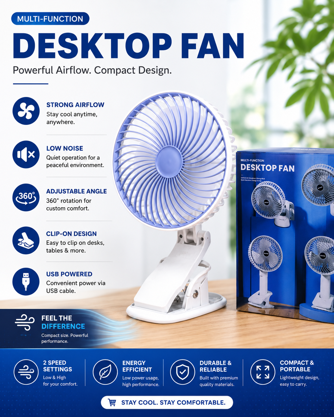 Multi-Function USB Desktop Clip Fan
