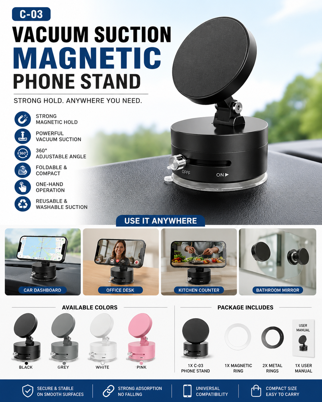 C-03 Vacuum Suction Magnetic Phone Stand