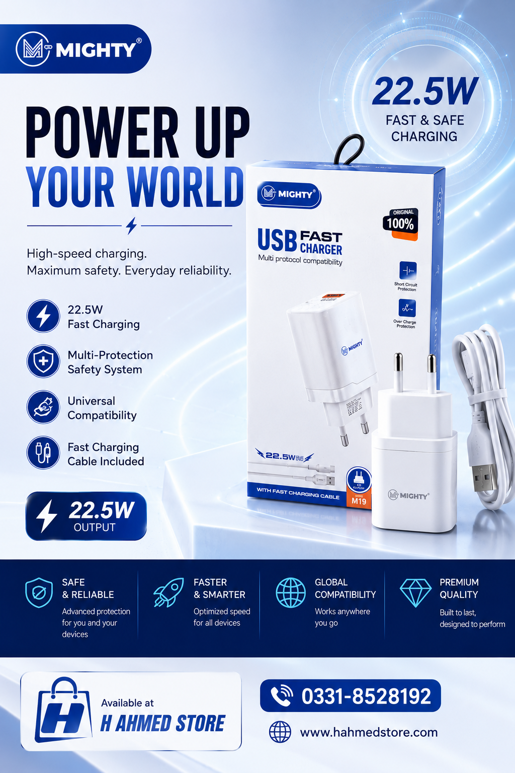 MIGHTY 22.5W USB Fast Charger with USB Cable – Model M19