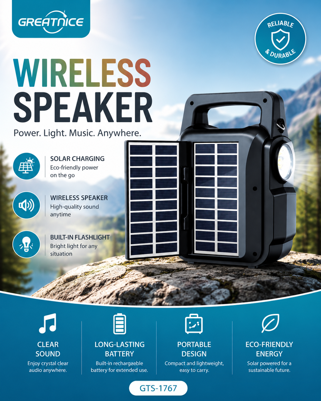 GTS-1767 Wireless Solar Speaker