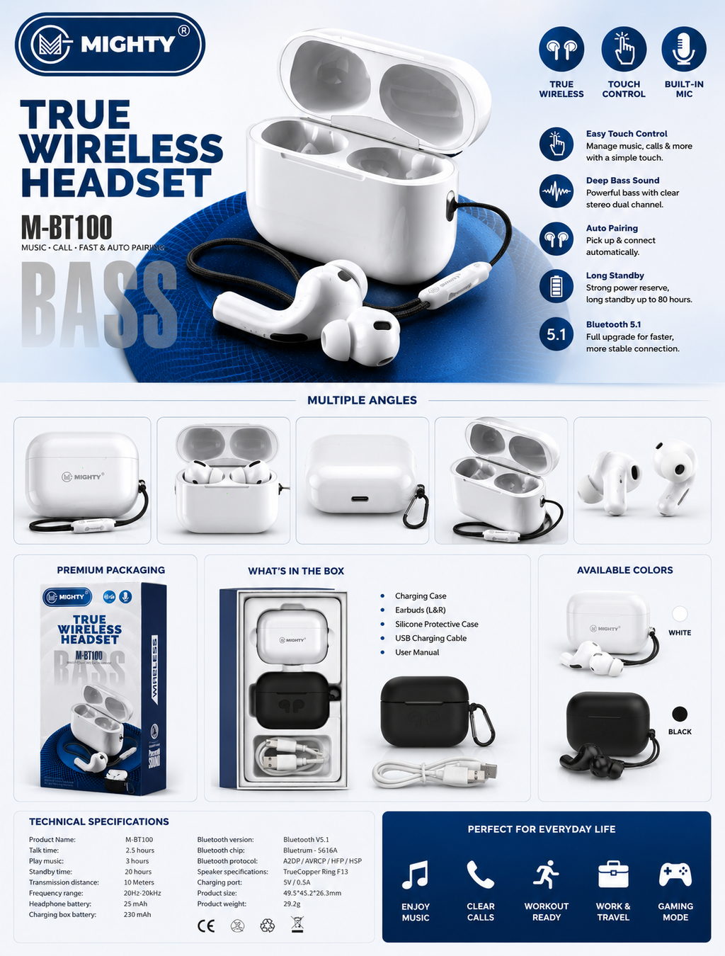 Mighty M-BT100 True Wireless Earbuds