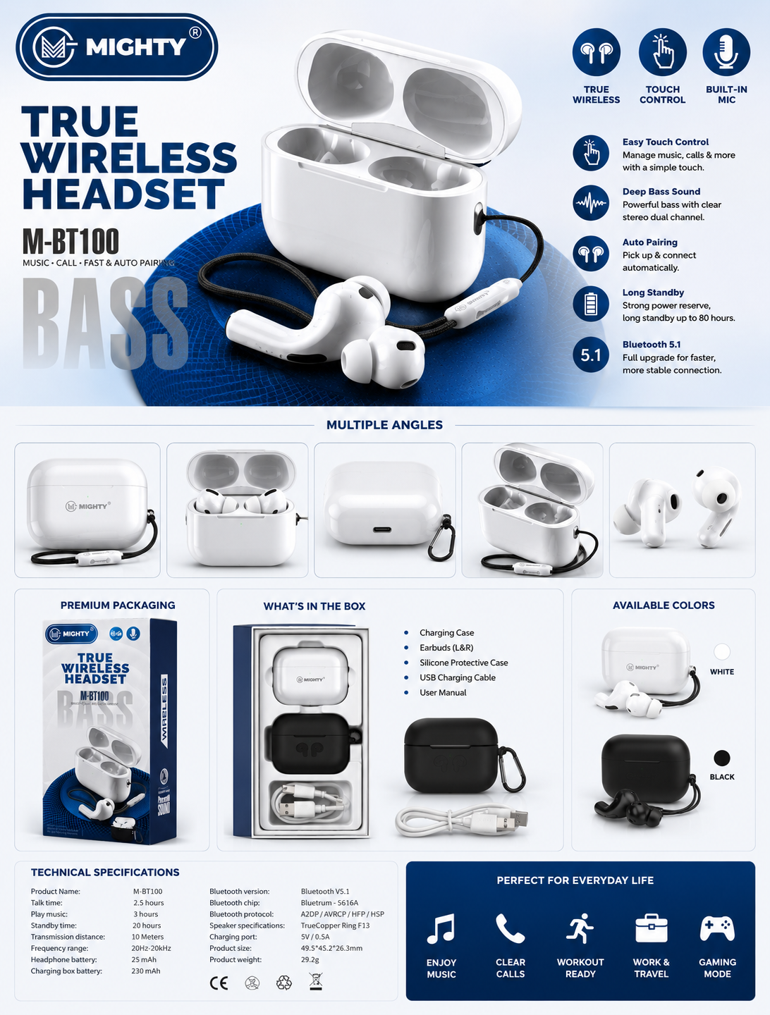 Mighty M-BT100 True Wireless Earbuds