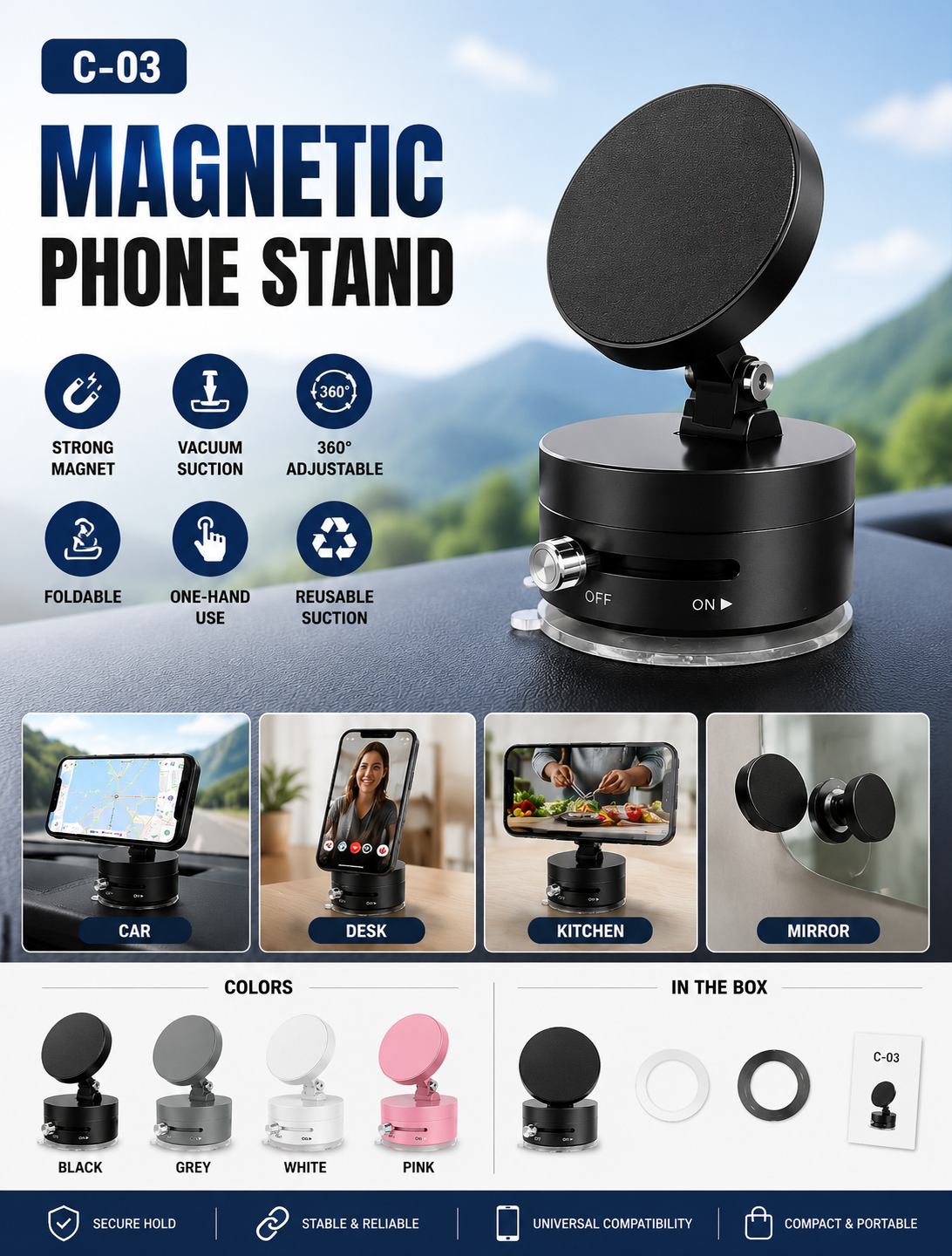 C-03 Vacuum Suction Magnetic Phone Stand