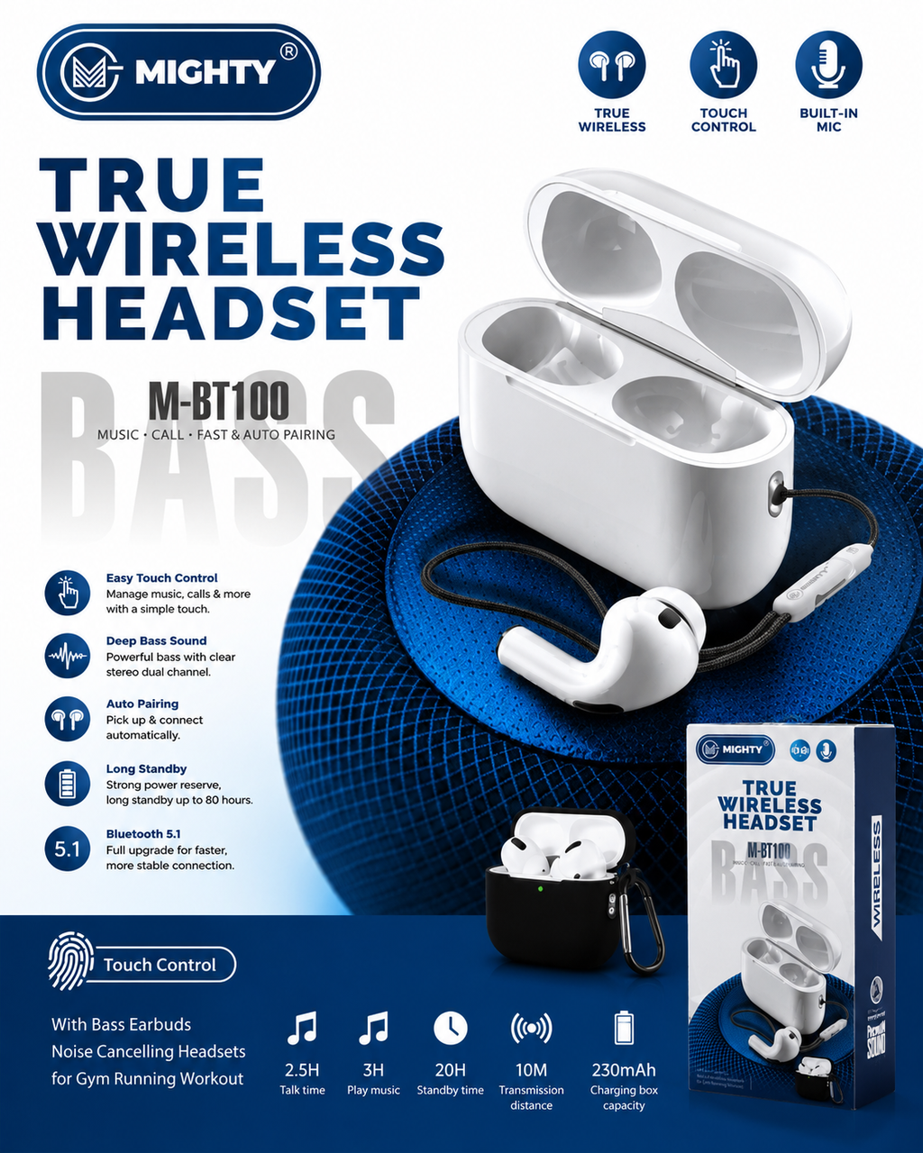 Mighty M-BT100 True Wireless Earbuds