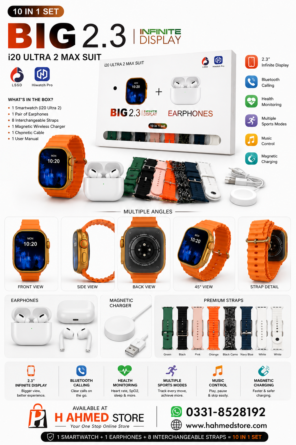 i20 Ultra 2 Max Suit Smart Watch 10-in-1 Combo