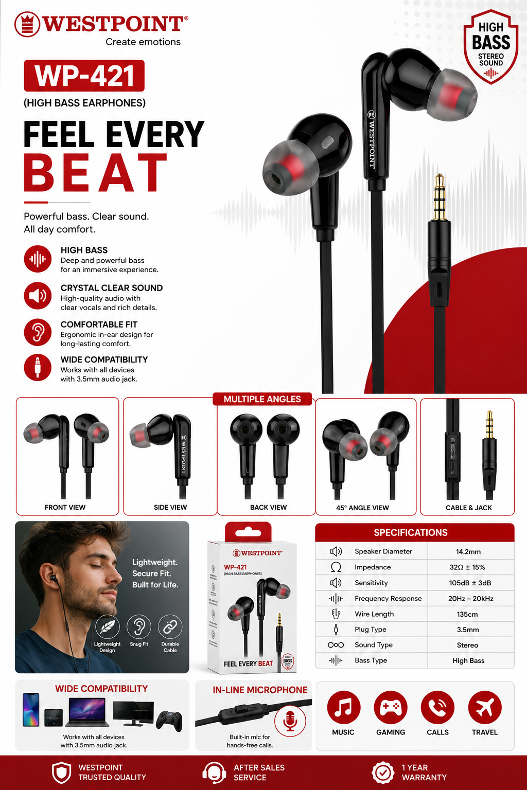 Westpoint WP-421 High Bass Earphones